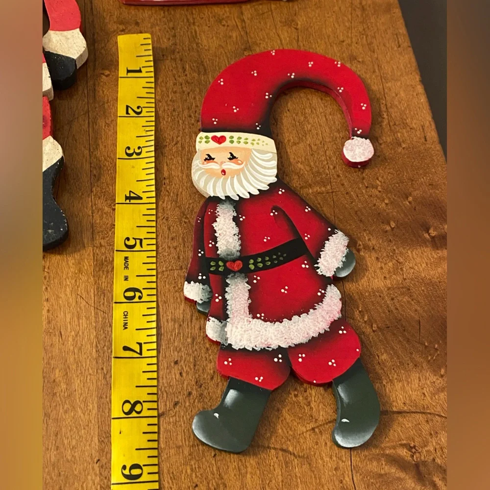 Lot of 3 Christmas Ornament Hangers Wooden Santa’s & Angel